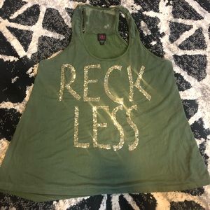 Moss Green 2B Bebe Tank gold sequin RECKLESS size XL